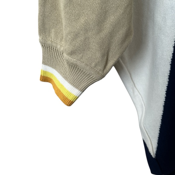 NWT SKFK Naike Multicolor Blue Cream Gold Batwing Cotton Sweater Medium Reg $109 - Picture 5 of 12